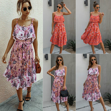 Floral Empire Waist Midi Sling Dress