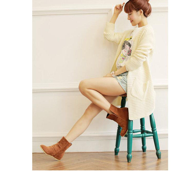 Suede Round Toe Inside Heels Short Boots