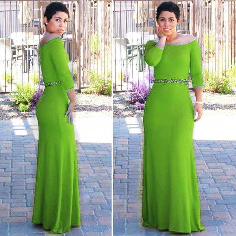 Off Shoulder 3/6 Sleeve Long Dress