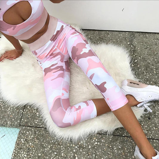 Sexy Camo Tank Top High Waist Bodycon Skinny Pant Sets