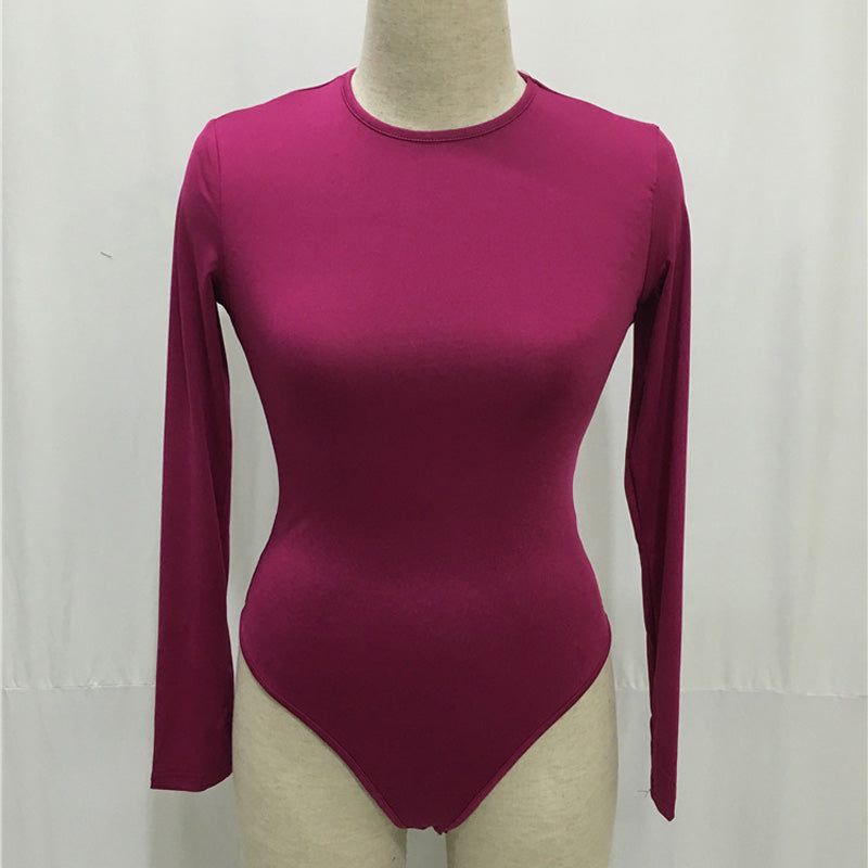 Sexy Stretch Long Sleeves O Neck Full Bodysuit