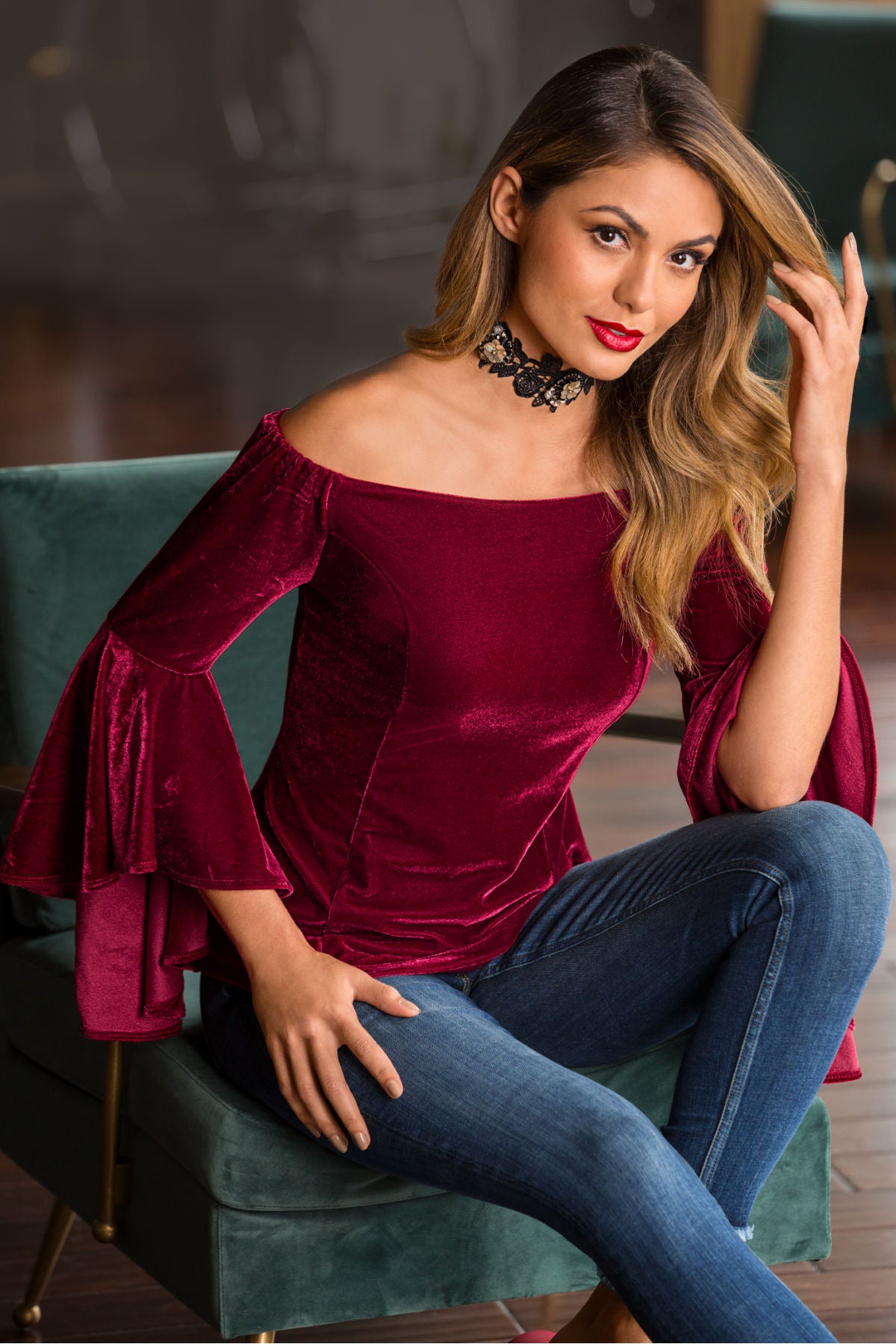 Off Shoulder Long Ruffle Trumpet Sleeves Blouse