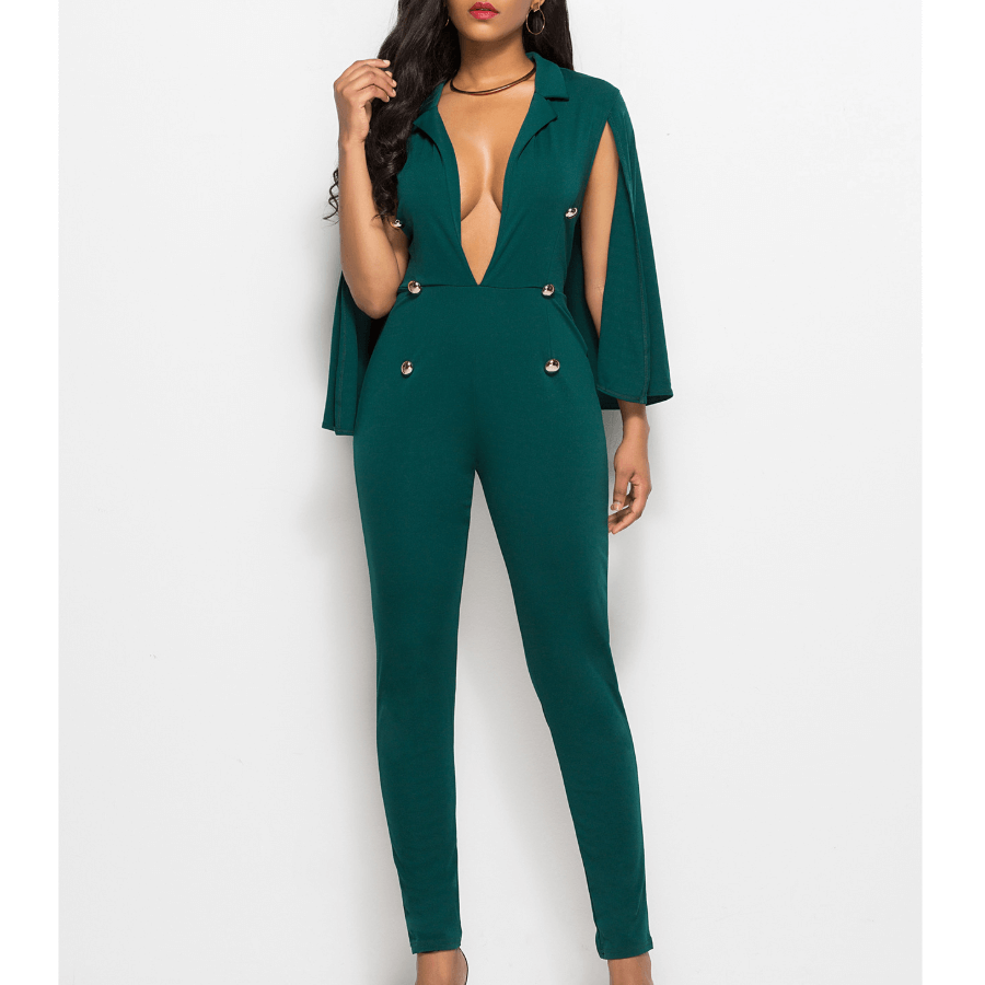 Overlay V Neck Skinny Cape Jumpsuits