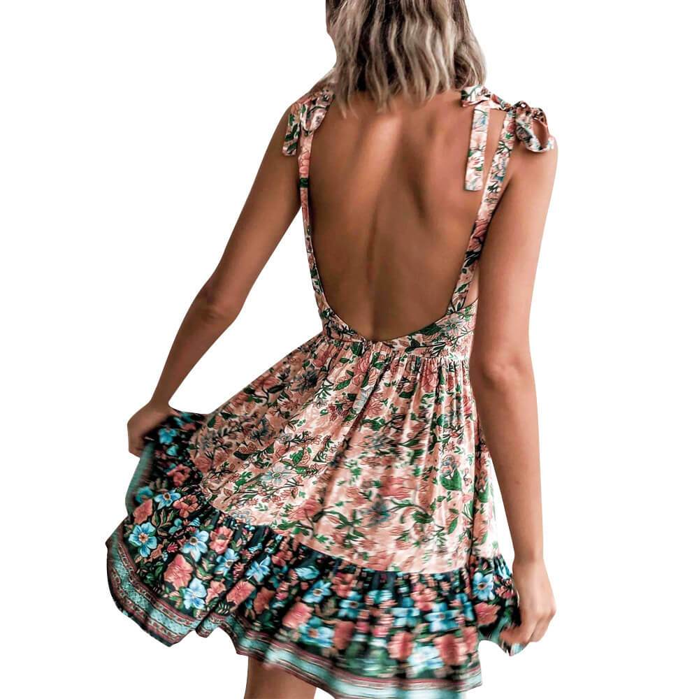 Backless Empire Waist Printed Short Dress