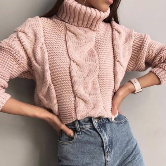 Turtleneck Cable Knitted Chunky Sweater