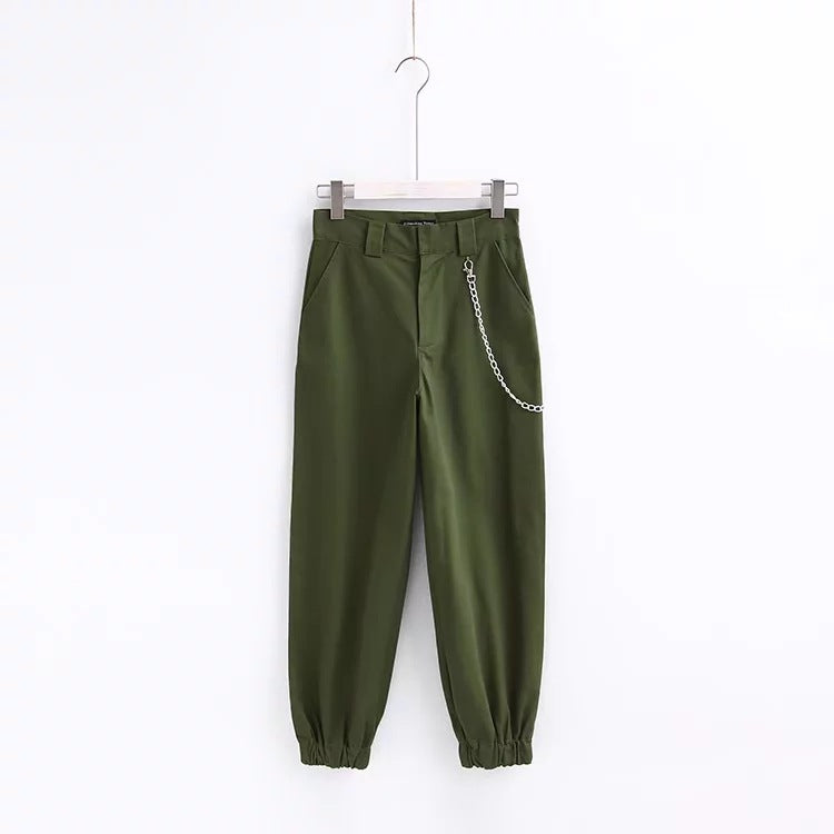 European Style Chain High Waist Loose Zipper Pants