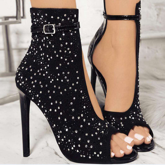 Suede Diamond Cut Out Stiletto Heel Peep-toe High Heels Sandals