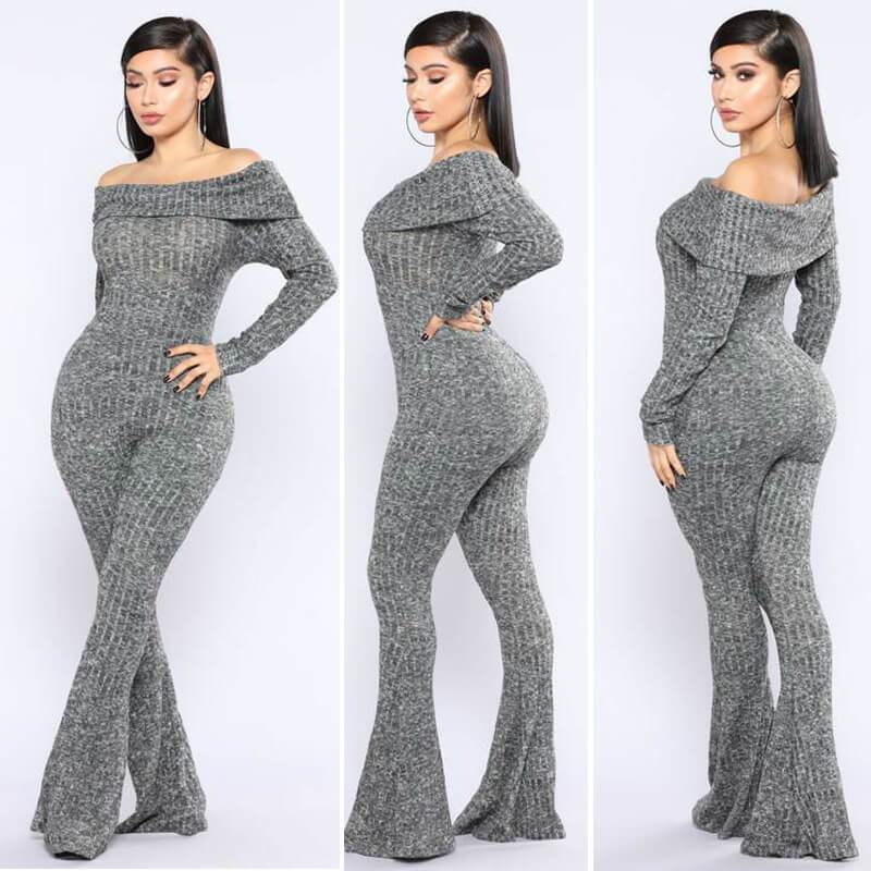 Sexy Long Sleeves Off Shoulder Wide Leg Jumpsuits