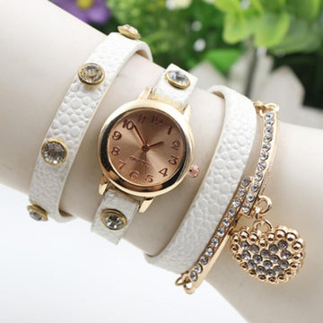 Crystal Heart PU Strap Wristwatch