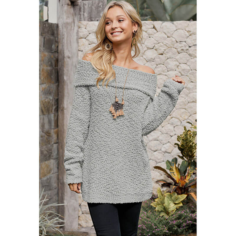 Off-Shoulder Fuzzy Pure Color Sweater