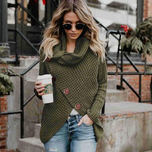 Turtleneck Button Up Wrap Sweater