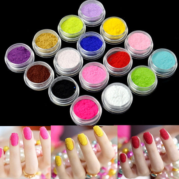 Nail Art Nail Powder Tips Fuzzy Flocking Velvet Tools 16 Colors+Tweeze