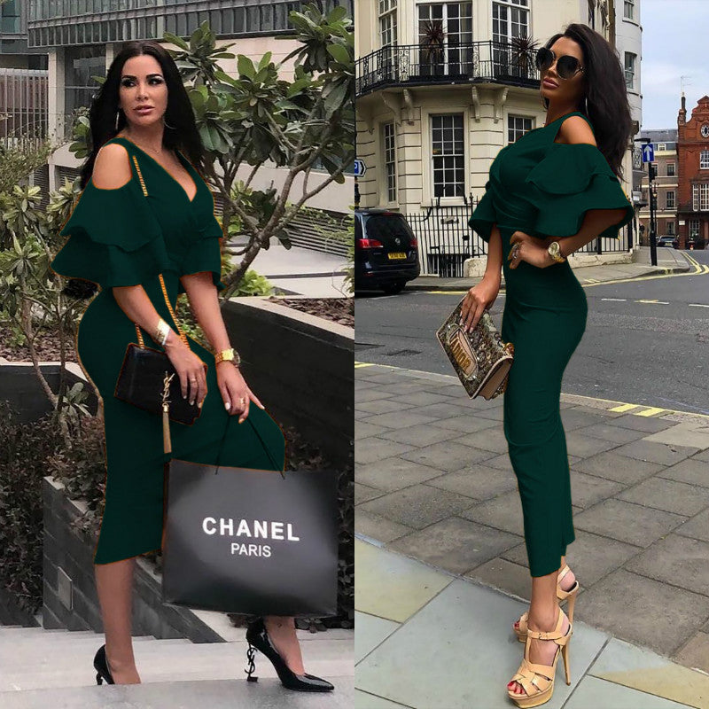 OL Cold Shoulder Slinky Midi Dress
