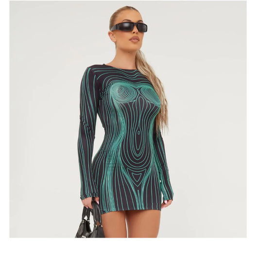 New Streetwear Fashion Printed Long Sleeve Dress