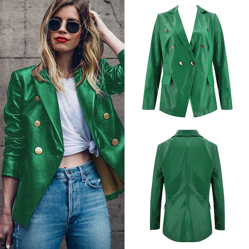 Double Breasted PU Blazer