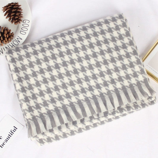 Imitation Cashmere Houndstooth Tassled  Shawl Scarf