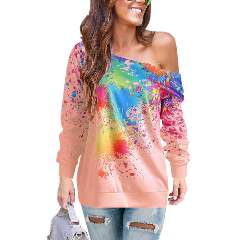 Skew Neck Print Stylish Hoodies