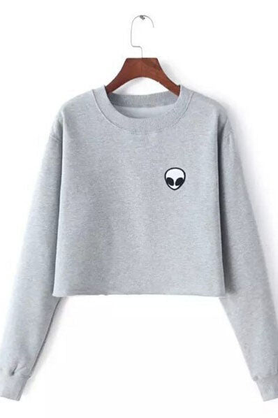 Scoop Pure Color Long Sleeves Short Sweatshirt