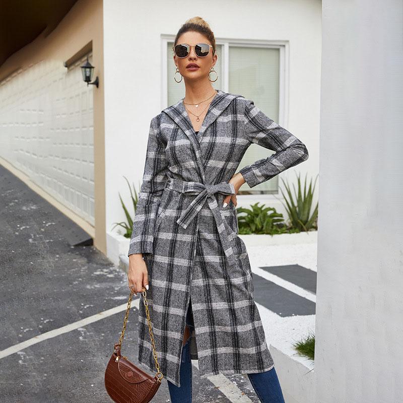 Plaid With Belt Over Wrap Coat