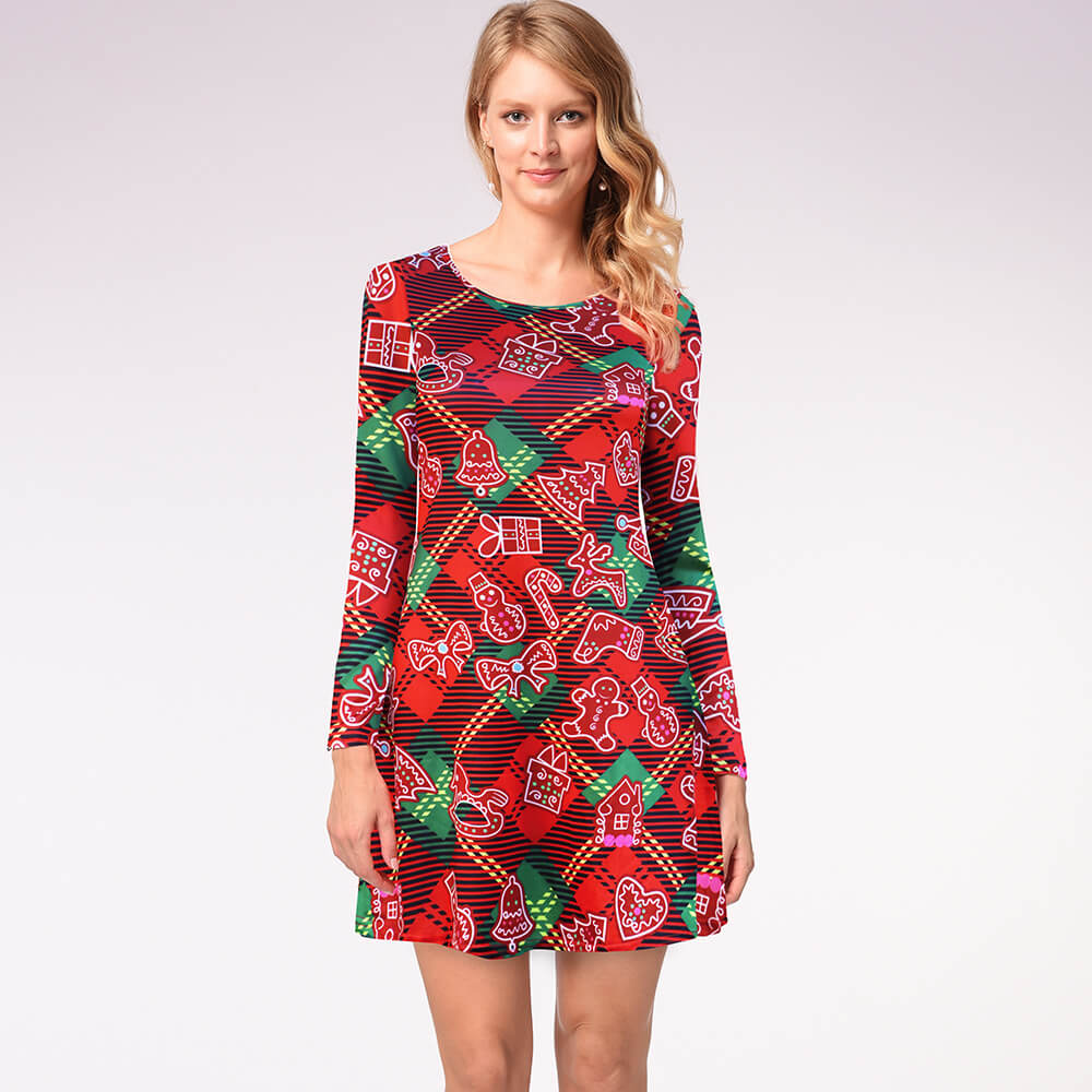 Christmas Cartoon Print Short Dress