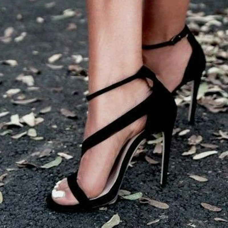 Simple Style Stiletto Heel Zipper PU Open-toe High Heel Sandals
