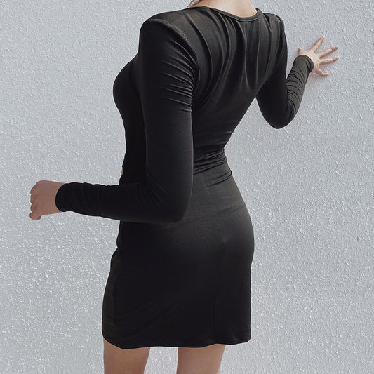 Square Neck Cutout Bodycon Long Sleeve Dress