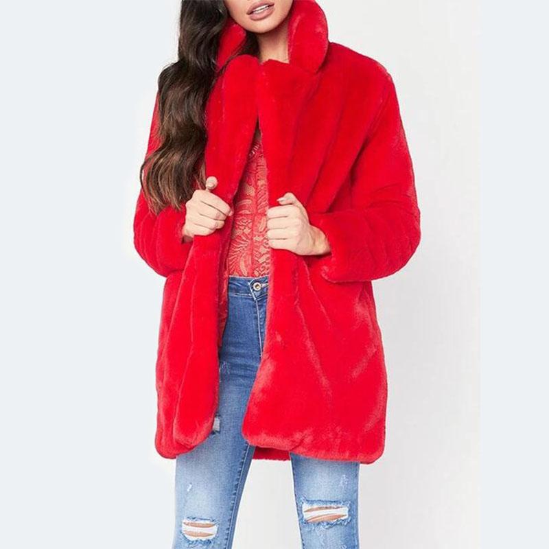 Winter Plain Faux Fur Lapel Coat