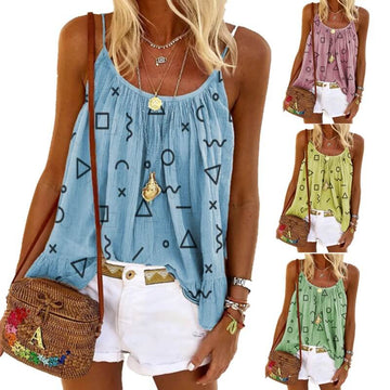 Summer Loose Print Spaghetti Strap Sleeveless T-shirts