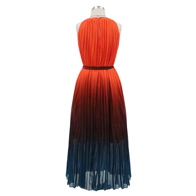 Gradient Color Large Hem Pleated Long Dress