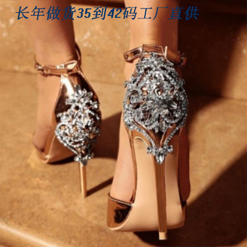 Crystal Peep Toe Ankle Wrap High Stiletto Heels Sandals