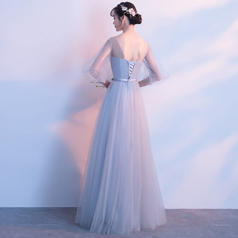 Gray Patchwork Mesh Bridemaid Dress