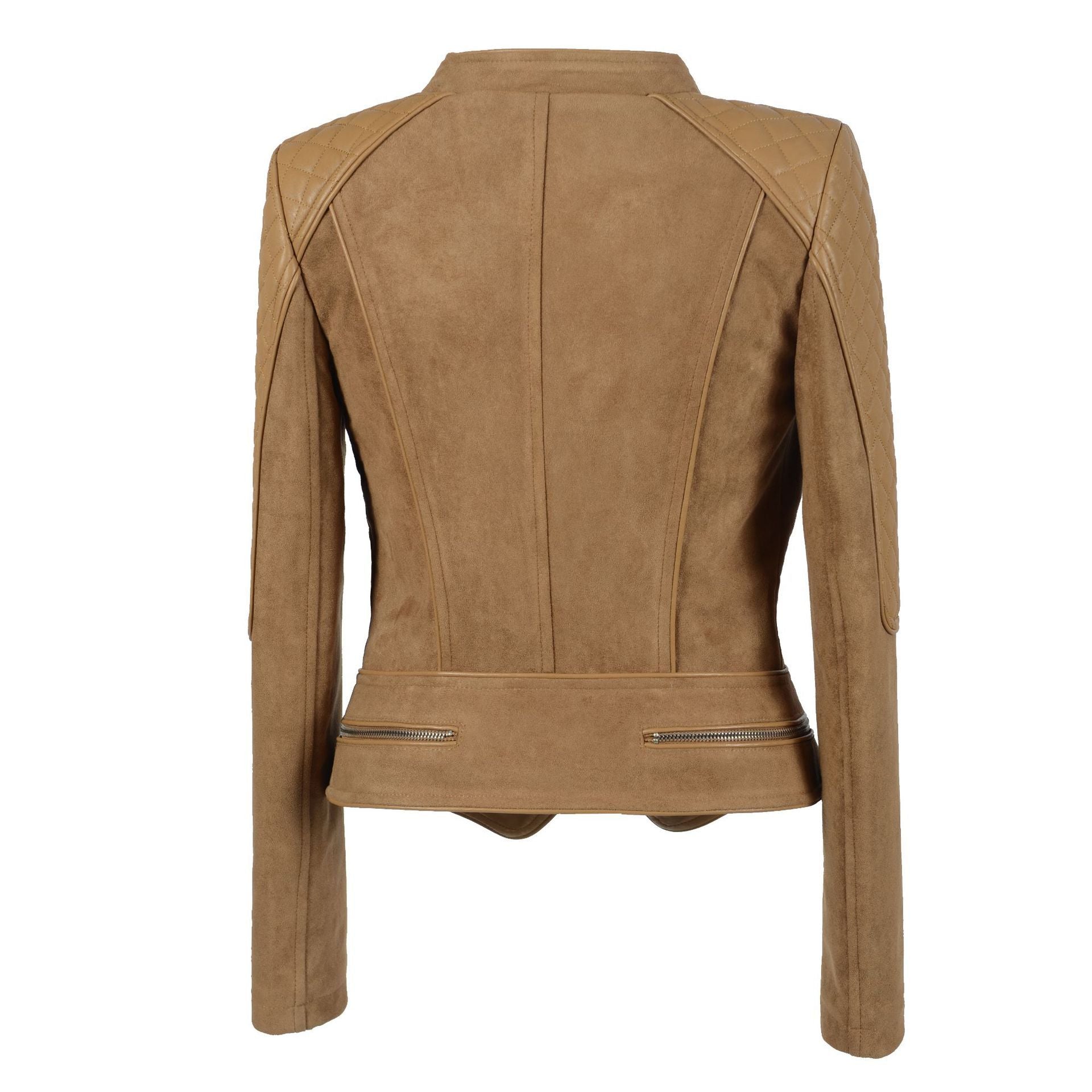 High Neck Lapel Zippers Women Slim Irregular Short Jacket