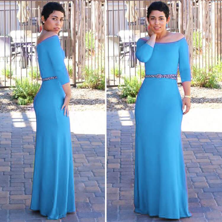 Off Shoulder 3/7 Sleeve Long Dress