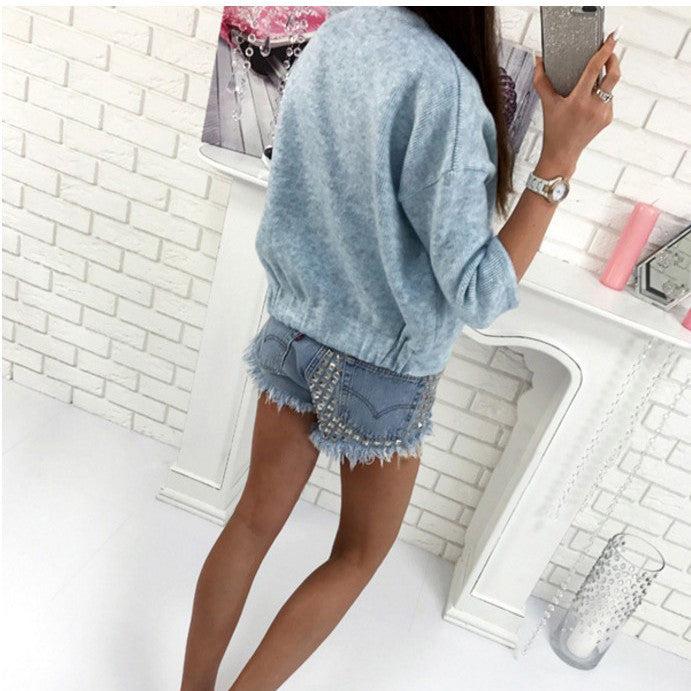 Pure Color Long Sleeves Scoop Short Cardigan