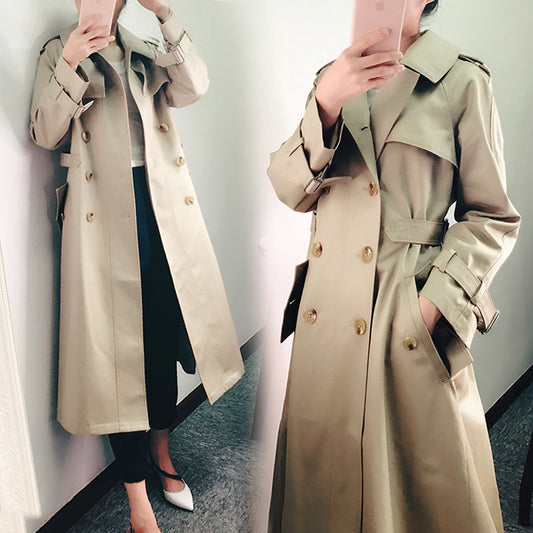 Lapel V-neck Double Breast Slim Oversized Trench Coat