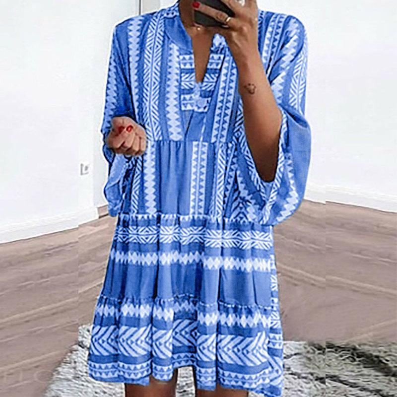 Loose Plus Size Print A Line Short Dress