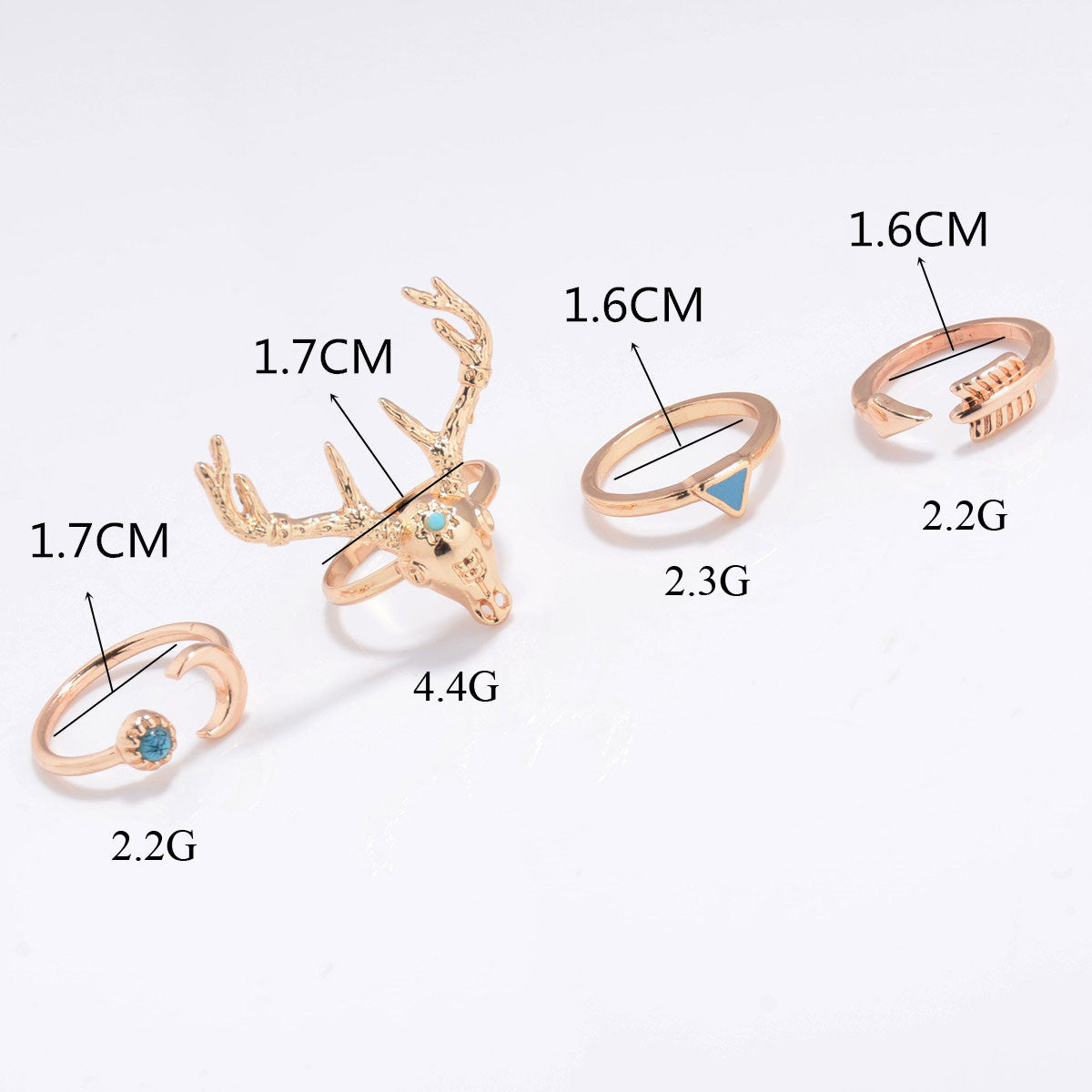 Deer Head Triangle Moon Free Combination Ring Set