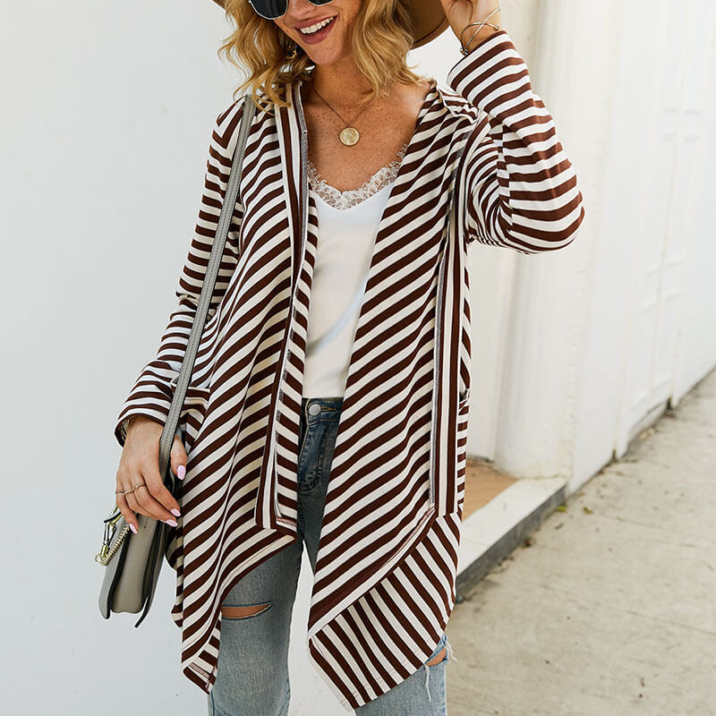 Irregular Open Front Stripes Cardigan