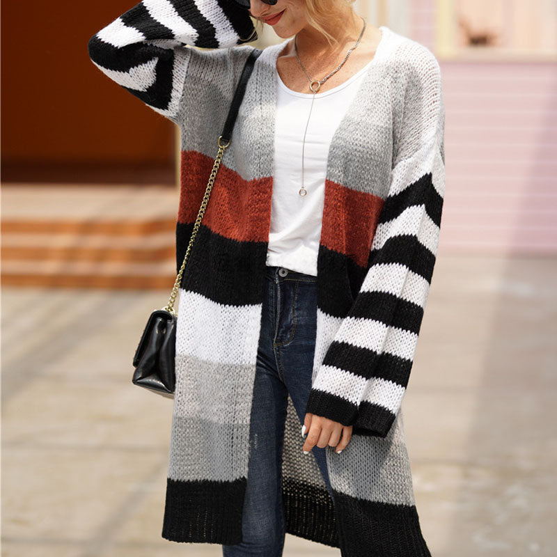 Striped Sleeve Rainbow Long Cardigan Sweater