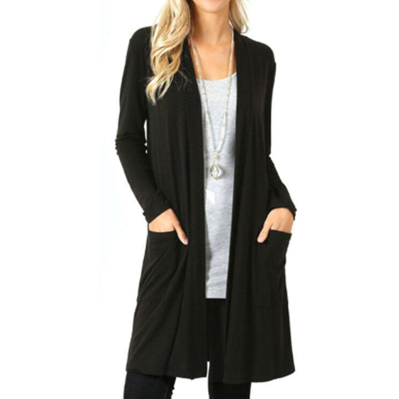 Slim Open Front Long Cardigan