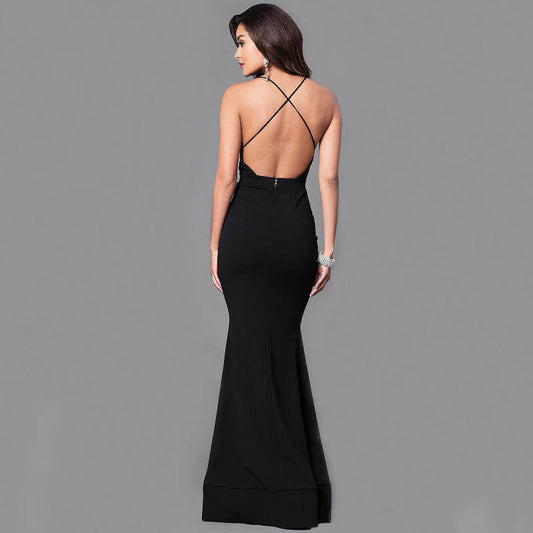 Black Sling Backless Maxi Dress