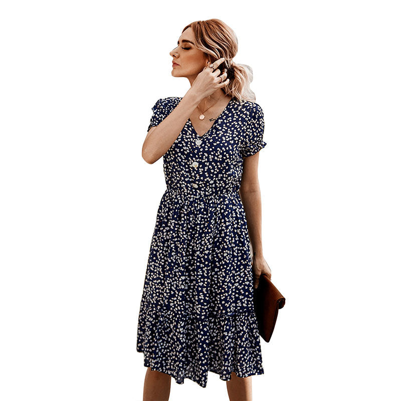 Short Sleeve Floral Knee Length Dress