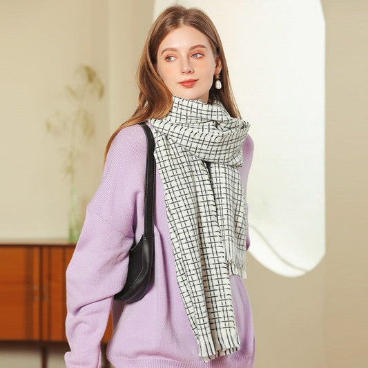 Striped Plaid Print Imitated Cashmere Shawl Scarf