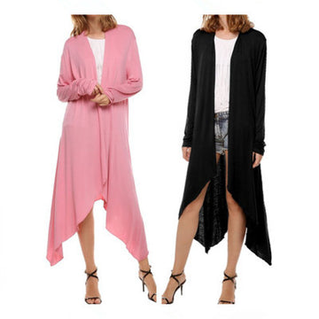 Pure Color Irregular Long Sleeves Scoop Long Cardigan