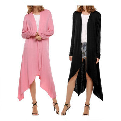 Pure Color Irregular Long Sleeves Scoop Long Cardigan