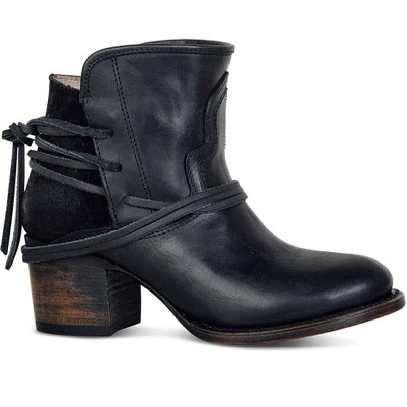 Chunky Heel Leather Ankle Boots