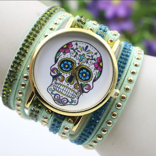 Beautiful Flower Skull Lint Bracelet Watch