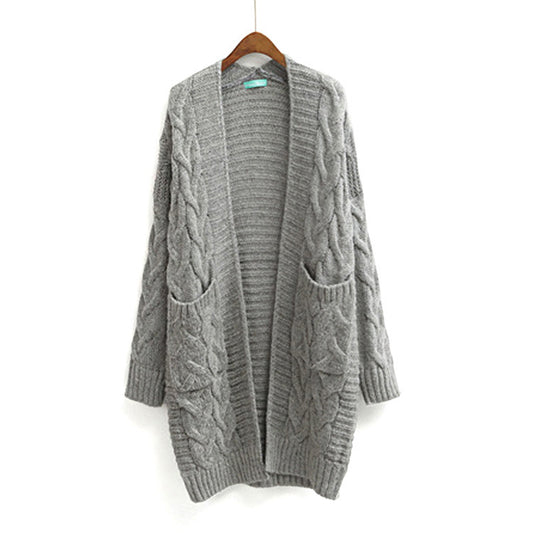 Cable Knit Two Big Pockets Oversized Women Cocoon Cardigan