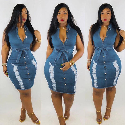 Sleeveless Denim Bodycon Short  Dress