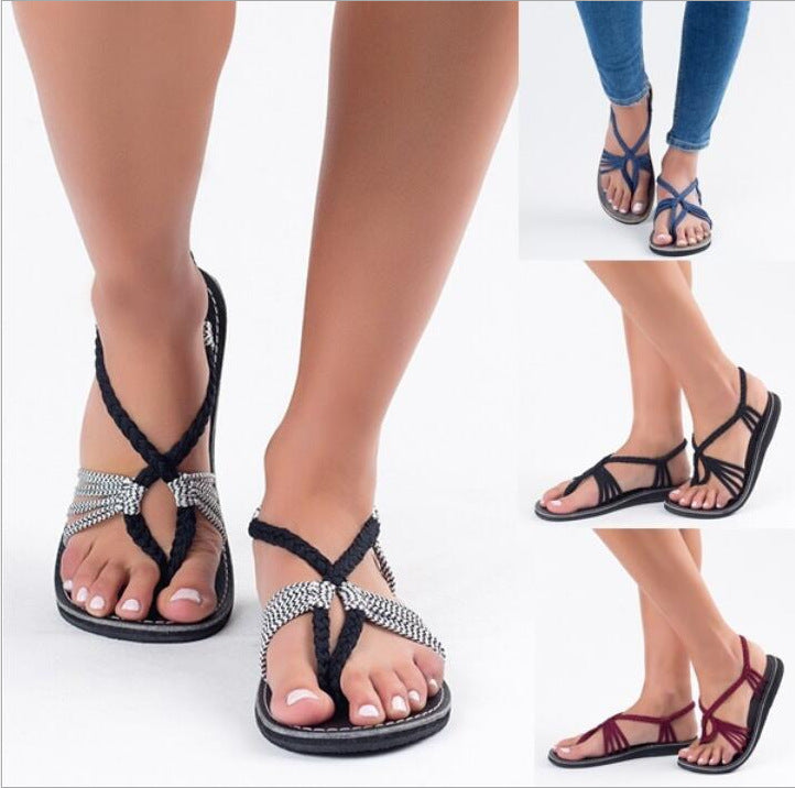 Weave Strings Slip-on Flat Women Beach Sandals
